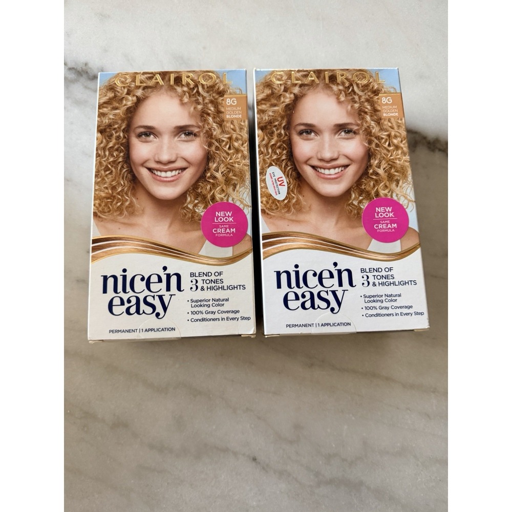 Lot of 2 Clairol Nice n' Easy Hair Color Medium Golden Blonde #8G, NEW & SEALED